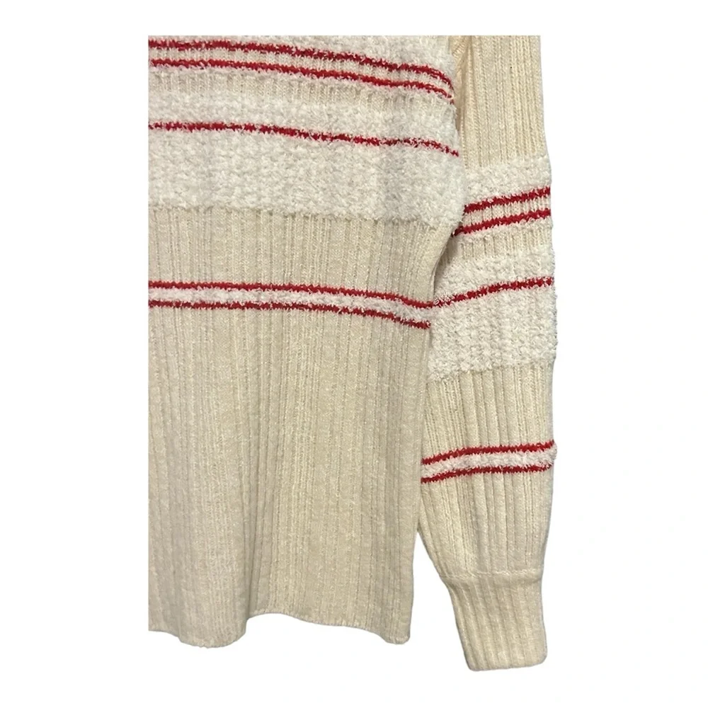 Urban Outfitters Snuggle Up Striped Pullover Sweater Sz XS Cream Red Cozy Fuz…